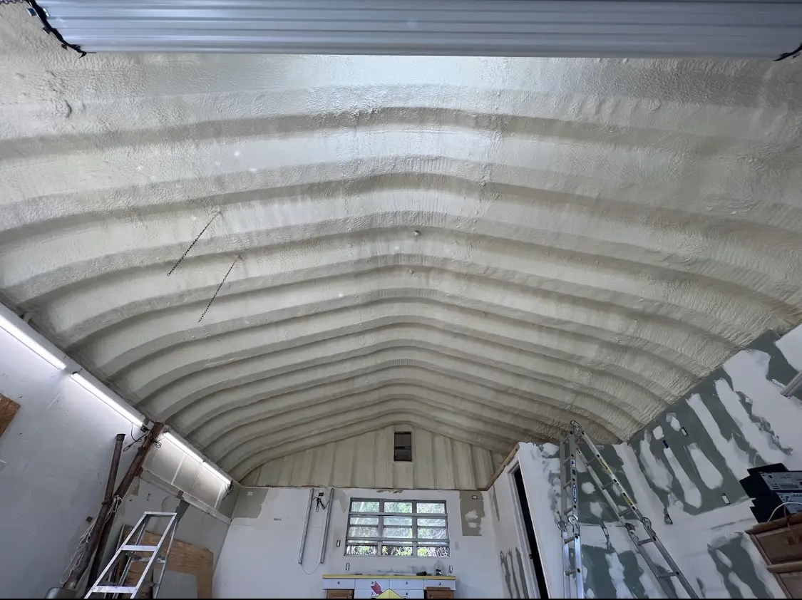 Spray polyurethane foam applied to the underside of a metal roof deck in Lake San Marcos